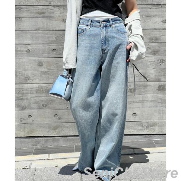ジーンズ レディース ワイドパンツ デニムワイドパンツ ストレートパンツ デニムストレート ロングパ...