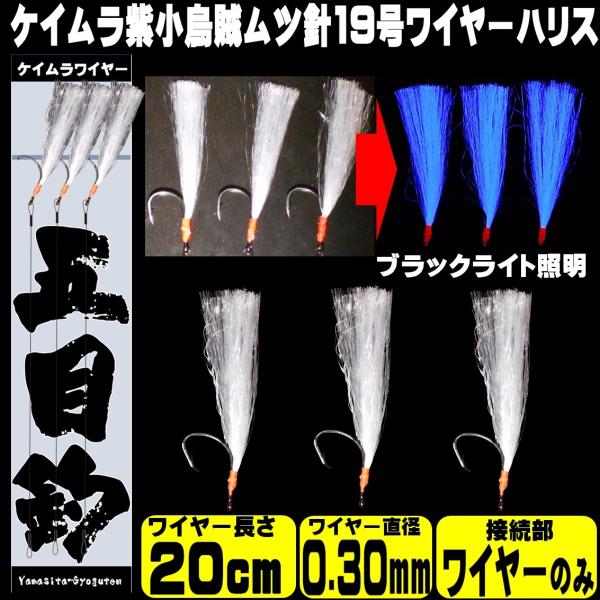 ケイムラパープル 小イカ 白魚 極細ワイヤー0.30mm 20cm ムツ19号 接続部サルカン無し ...