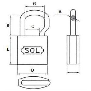 SOL南京錠　No,2500　20mm　ツル長　通常品(カギ違い仕様）　バラ売り｜yamasita