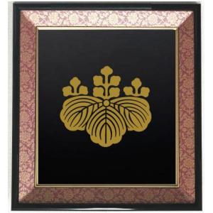 家紋 丸に左三つ巴 色紙額入り家紋 エンジドンス仕上げ 高級感のある額