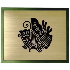 額入り家紋【丸に剣木瓜】 グリーン色額入り家紋 大きいサイズ440mm