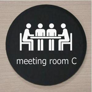 室名札　室名プレート　アクリル黒色丸型１０ｃｍ　meeting roomC