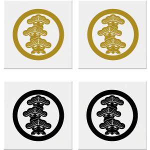 特注 家紋 丸に右三階松 ゴールドラメチップ 金属製 金色額入り