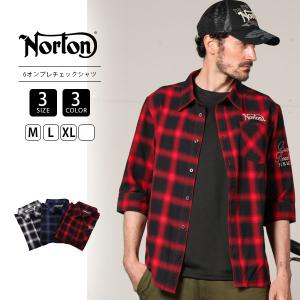 Norton ノートン メンズ チェックシャツ ６分丈 オンブレチェック バイクファッション バイク乗り  242N1506B 0524｜yamato-jeans