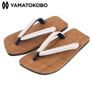 【在庫限り】雪駄 日本製 牛革底 おしゃれ サンダル 和装 -Re:休- パナマメッシュ茶 小千谷縮（白細縦縞） メンズ R2003｜大和工房