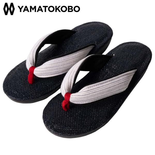 雪駄 日本製 サンダル ウェッジヒール トング ネイビーラタンメッシュ 阿波しじら織 縦縞柄 平鼻緒...