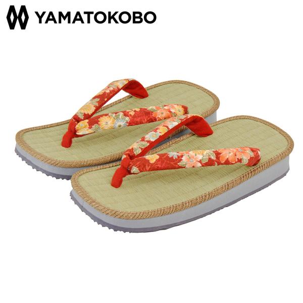 い草畳 花柄 赤地 花柄鼻緒 雪駄 R67 赤