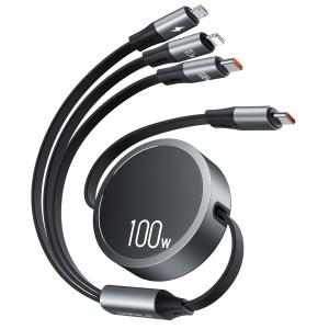 新登場&100WUSB-C to USB-C ケーブルPD対応100W/5A QC4.0 超急速充電USBケーブル3in1 巻き取り充電ケー｜山添ストア