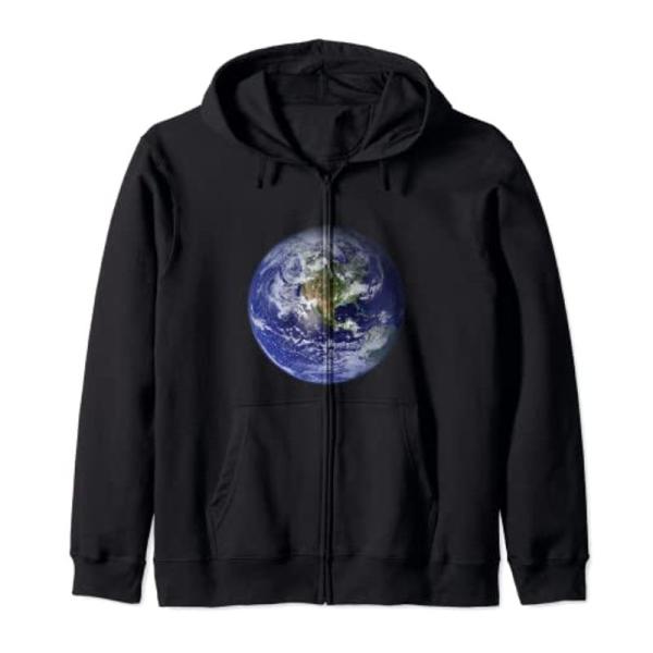 Earth Planet フラットアース 北米 地球儀 宇宙雲 ジップパーカー