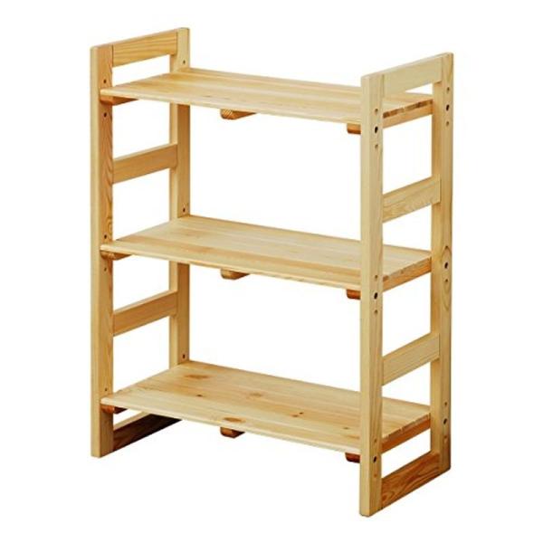山善 ウッド ラック 幅60×奥行30×高さ80cm 3段 木製 棚板高さ調節可能 組立品(工具付き...