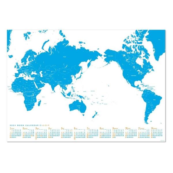 ムーングラフィックス 2024年 カレンダー ポスター ムーンカレンダー 世界地図 ブルー CP20...