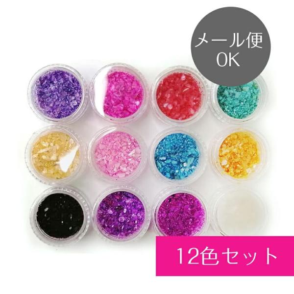 シェルパウダー 12色セット ジェルネイル ネイルパーツ ネイルアート ネイルアート ネイル用品 天...
