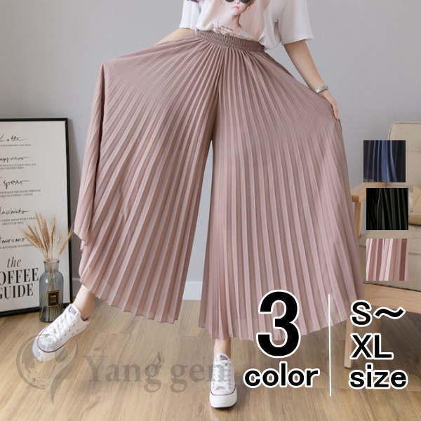 プリーツパンツ レディース プリーツ パンツ プリーツスカーチョ ワイドパンツ  夏 リブパンツ シ...