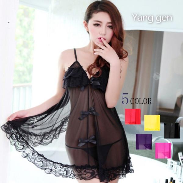 スリップ インナー ランジェリー Tバック ベビードール 下着 カップなし  2点セット レースセク...