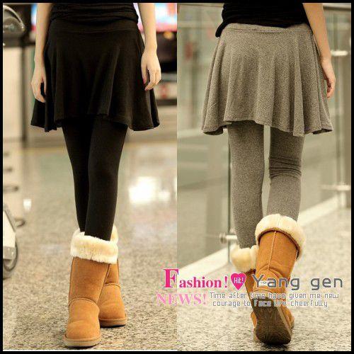 裏起毛 厚手 防寒パンツ 重ね着スカート付き　裏起毛 厚手 防寒レギンス レディース　メール便不可