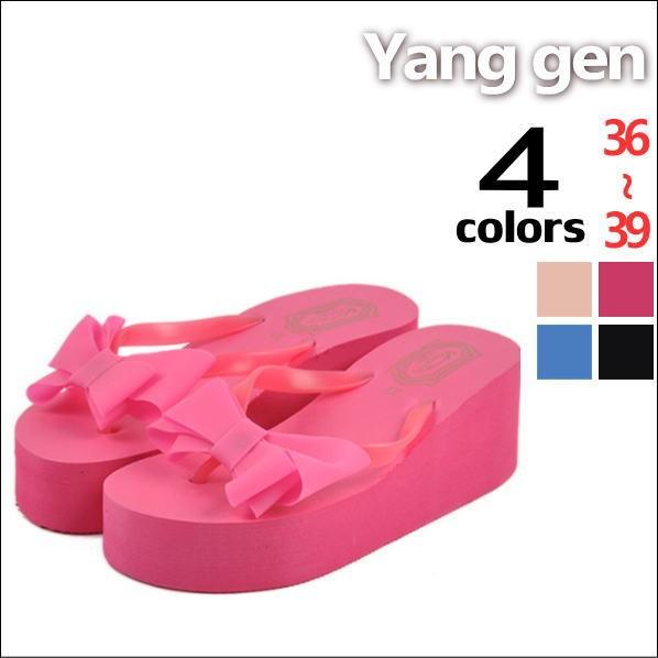 ビーチサンダル 厚底  ウェッジソール  トングサンダル リボン レディース  カラフル　靴　 秋