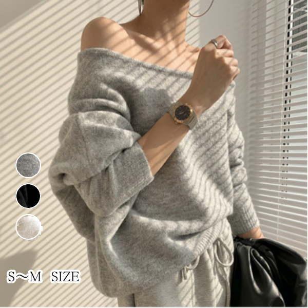 ニット セーター オフショルダー 重ね着風 肩魅せ 肩出し ドロップショルダー 長袖 プルオーバー ...
