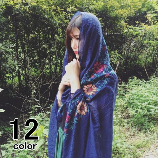 ストール 大判スカーフ レディース 刺繍 無地 花柄 ショール 小物 サマーマフラー 薄手 大判 ロ...