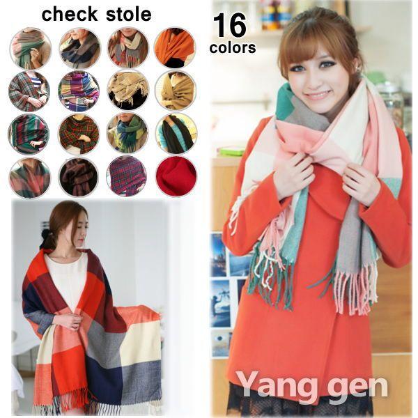 スカーフ ストール レディース マフラー ショール 無地 チェック柄 秋