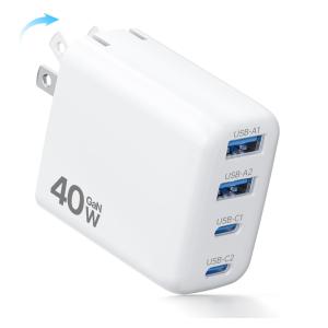 40W 急速充電器 USB-C PD充電器 4台同時充電 GaNIII採用 折りたたみ式 PD3.0 PPS対応 超小型 軽量 iPhone iPad AirPods対応