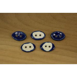 陶ボタン・紺青釉・(サイズ大・約22x15mm)の詳細画像1