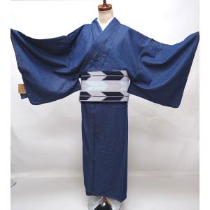 着物 単品 デニム生地 女性用 カジュアル着物 M/L 紺 NO200804-3 デニム 着物 レディース 単衣 選べる2色 青 ブルー 紺 インディゴ 無地