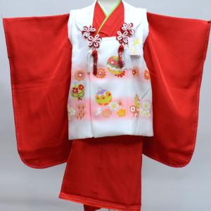 七五三 三歳 女児 正絹 被布着物セット 総絞り 赤 三才 3才 3歳 女の子
