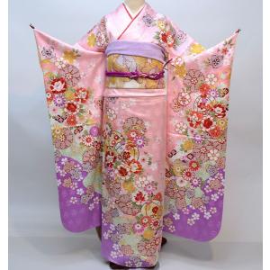 振袖 正絹 着物 仕立て上がり 着物単品 ピンク地×紫色