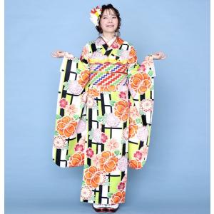 二尺袖着物 単品 仕立て上がり 合繊 百花斉放 黒地 卒業式 新品（株