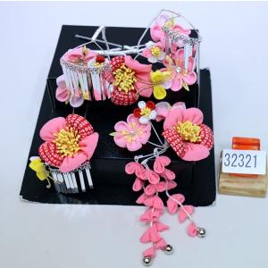 七五三 髪飾り 勝山セット かんざし・ちんころ 4点セット 赤 マルチ