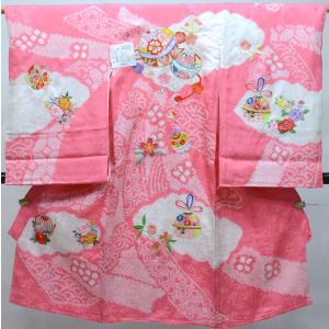 お宮参り産着 正絹 のしめ 女児 着物 高級 絞り 柄刺繍