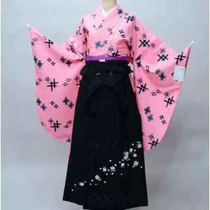 二尺袖 着物 袴フルセット 百花斉放 黒系 袴変更可能 着物丈は着付けし  