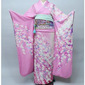 振袖 正絹 着物 単品 仕立て上がり 百花繚乱 ラメ 桜 赤色 渋い赤色
