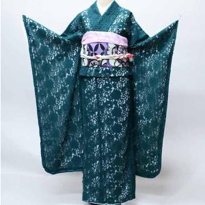 振袖 着物 単品 合繊 仕立て上がり 総レース 白地×緑レース