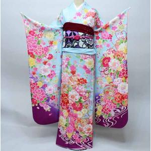 振袖 正絹 着物 単品 仕立て上がり 百花繚乱 ラメ 桜 赤色 渋い赤色
