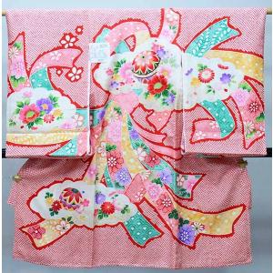 お宮参り 金駒刺繍入り 絞り 正絹 着物 長襦袢 セット 女児 女の子