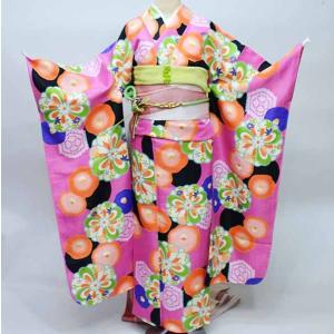 振袖 着物 単品 合繊 仕立て上がり 紺色 菊の花 成人式 結納 結婚式