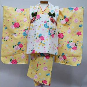 AK です。3歳向け・正絹・お着物と総絞りのお被覆のセット 七五三 三歳 女児 正絹 被布着物セット 総絞り 赤 三才 3才 3歳 女の子