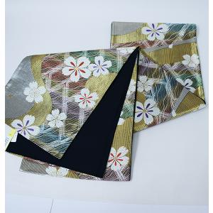 袋帯 正絹 西陣織 花文庫 作り帯 結び帯 着付け不要 金×銀 新品（株 