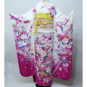 振袖 正絹 着物 単品 仕立て上がり 百花繚乱 ラメ 桜 赤色 渋い赤色