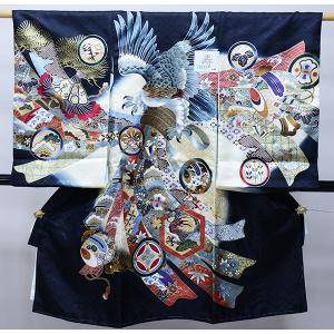 お宮参り 産着 のしめ 男児 正絹 羽二重 豪華絢爛 金刺繍 濃紺地 鷹 祝着 お宮参り 産着 のしめ 男児 正絹 着物 羽二重 豪華絢爛 金刺繍 祝着 鷹
