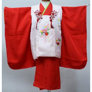 子供着物 被布 子供用 三才用 朱色 菊地模様 無地調 アセテート100% 七五三 女児 祝着 ひな祭り 七五三 三歳 被布単品 身丈49cm 新品 【キモノオフ野々市若松店】 子供着物 被布 子供用 三才用 赤色 菊地模様 無地調 七五三 女児 祝着