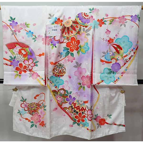 お宮参り 産着 のしめ 女児 女の子 正絹 綸子地 日本製 豪華絢爛 金駒縫 祝着 鞠 桜 白色 一...