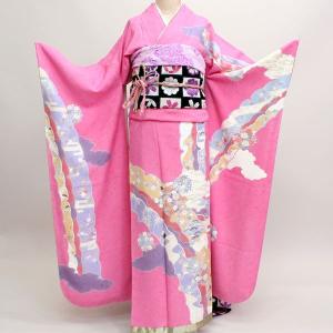 振袖 着物 単品 合繊 仕立て上がり 紺色 菊の花 成人式 結納 結婚式