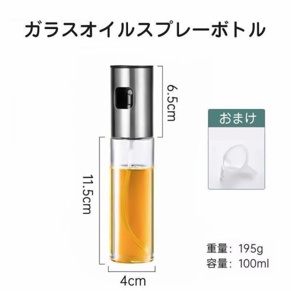 オイルスプレー オイルボトル 料理用 100ml オイルミスト 霧吹き ガラス ステンレス製 目盛り...