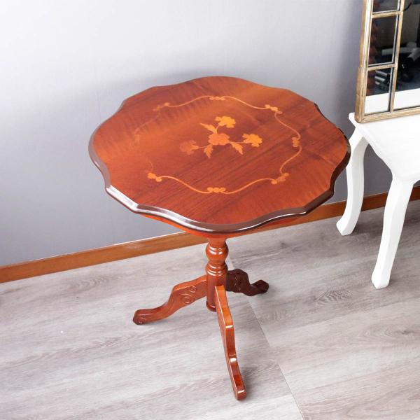 丸テーブル おしゃれ 象嵌 サイドテーブル イタリア家具 ロココ調 アンティーク調