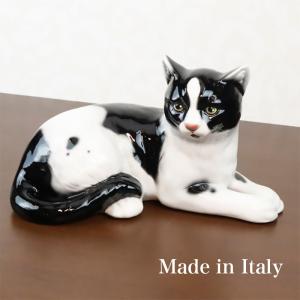 ネコ 置物 動物 オブジェ 猫 ねこ イタリア製 陶磁器 41165 置き物