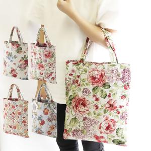 トートバッグ 内ポケット付き ローズ 薔薇 花柄 ピンク ブルー