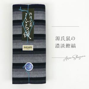綿麻しじら　縞柄　浴衣・着物兼用 阿波しじら 反物 青の鰹縞 13m 女性用 しじら織 夏着物 ゆかた 木綿 お