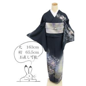 訪問着 作家 吉野一廉 神秘の辻が花 黒 グレー 落款有 袷 正絹 着物 HH2-38 中古 リサイクル着物｜yasyabou